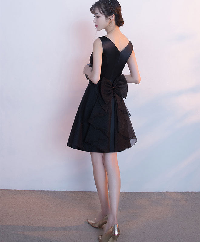 Cute Black V Neck Short Prom Dress With Bow, Homecoming Dress – shopluu