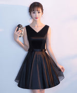 Cute Black V Neck Short Prom Dress With Bow, Homecoming Dress