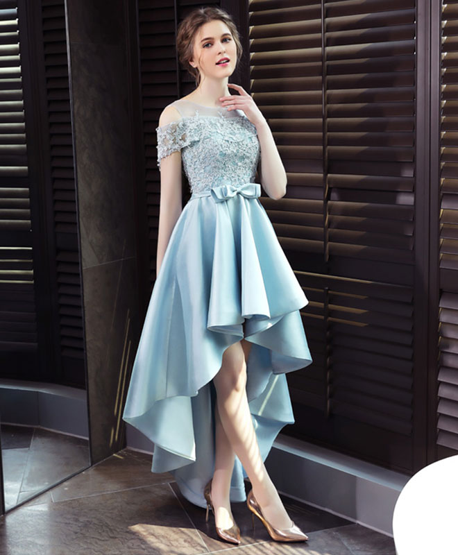 Light Blue Satin Lace Prom Dress, Blue Lace Evening Dress US 10 / Custom Color Light Blue Satin Lace Prom Dress, Blue Lace Evening Dress US 10 / Custom Color