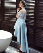 Light Blue Satin Lace Prom Dress, Blue Lace Evening Dress