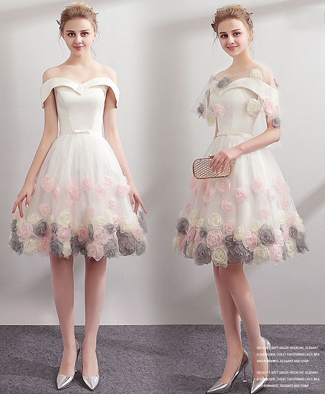 Cute White Off Shoulder Short Prom Dress, Homecoming Dress