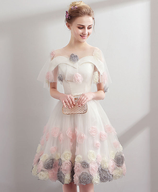 Cute White Off Shoulder Short Prom Dress, Homecoming Dress