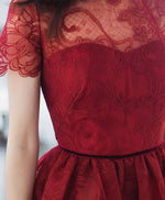 Burgundy Lace Short Prom Dress, Burgundy Evening Dress