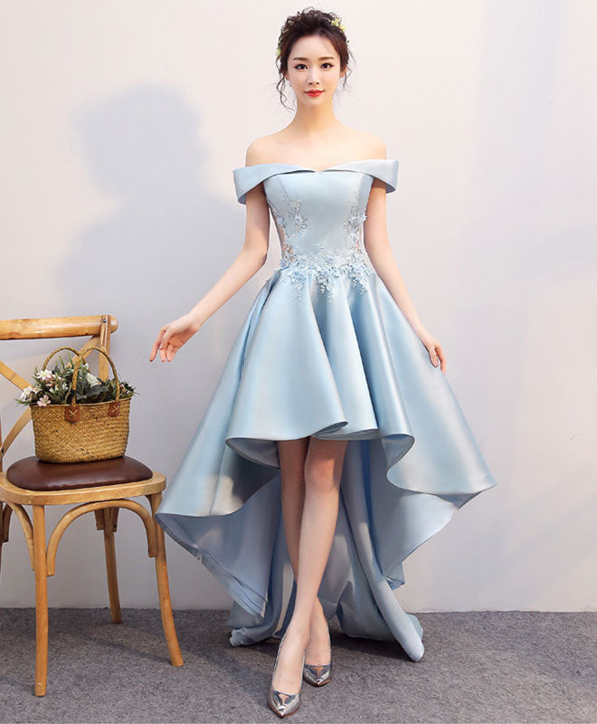 Light Blue High Low Lace Prom Dress, Blue Formal Bridesmaid Dress US 16 / Custom Color
