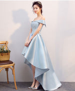 Light Blue High Low Lace Prom Dress, Blue Formal Bridesmaid Dress