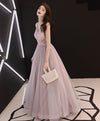 Dusty Pink V Neck Sequins Long Prom Dress, Evening Dress