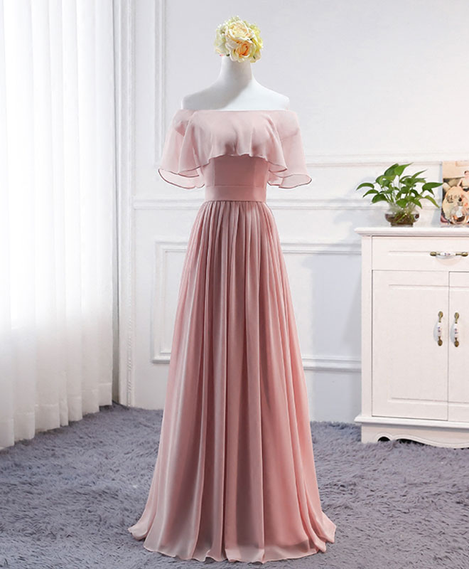 Simple Round Neck Chiffon Long Prom Dress, Bridesmaid Dress – shopluu