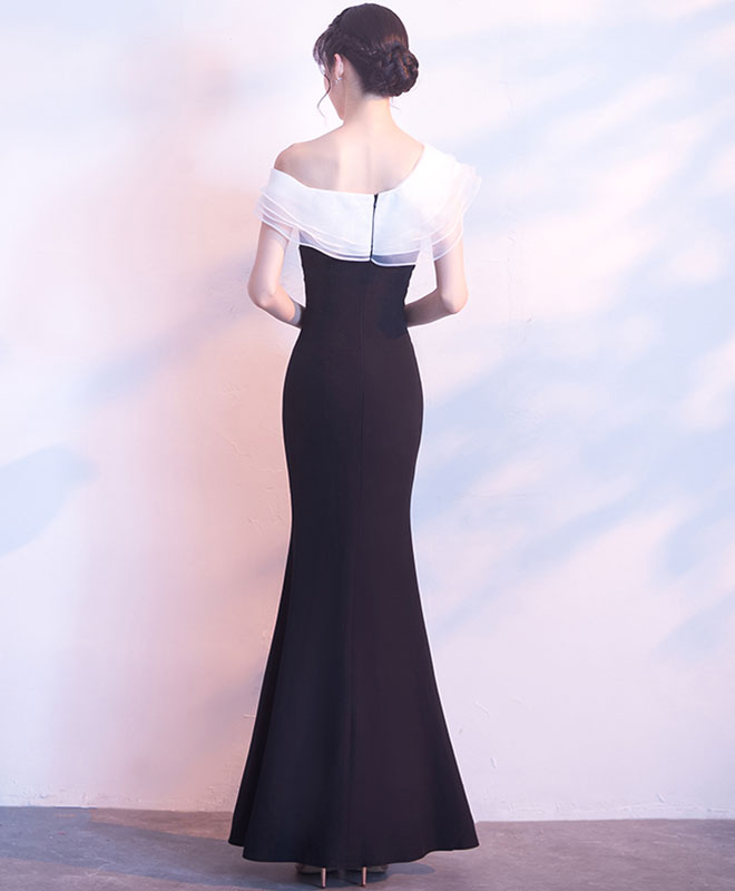 White And Black Long Prom Dress, Mermaid Evening Dress – shopluu