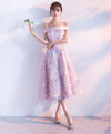 Cute Pink Lace Short Prom Dress, Pink Evening Dress