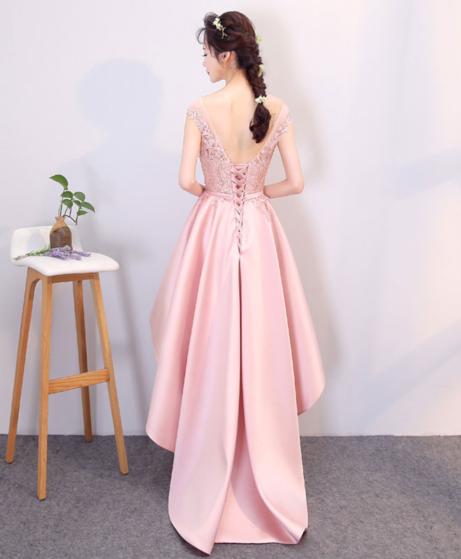 Pink High Low Lace Prom Dress, Pink Formal Bridesmaid Dress US 6 / Custom Color Pink High Low Lace Prom Dress, Pink Formal Bridesmaid Dress US 6 / Custom Color