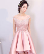 Pink High Low Lace Prom Dress, Pink Formal Bridesmaid Dress
