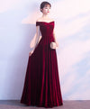 Burgundy V Neck Velvet Long Prom Dress, Evening Dress