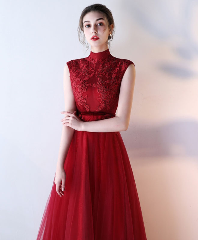 Burgundy Lace Tulle Long Prom Dress, Burgundy Evening Dress US 14 / Burgundy Burgundy Lace Tulle Long Prom Dress, Burgundy Evening Dress US 14 / Burgundy