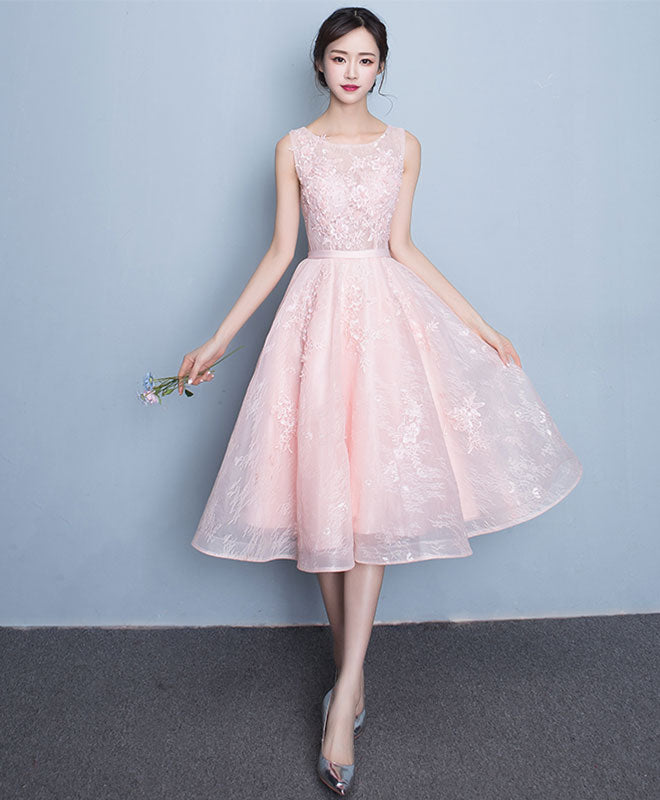 Cute Round Neck Lace Short Prom Dress, Evening Dress