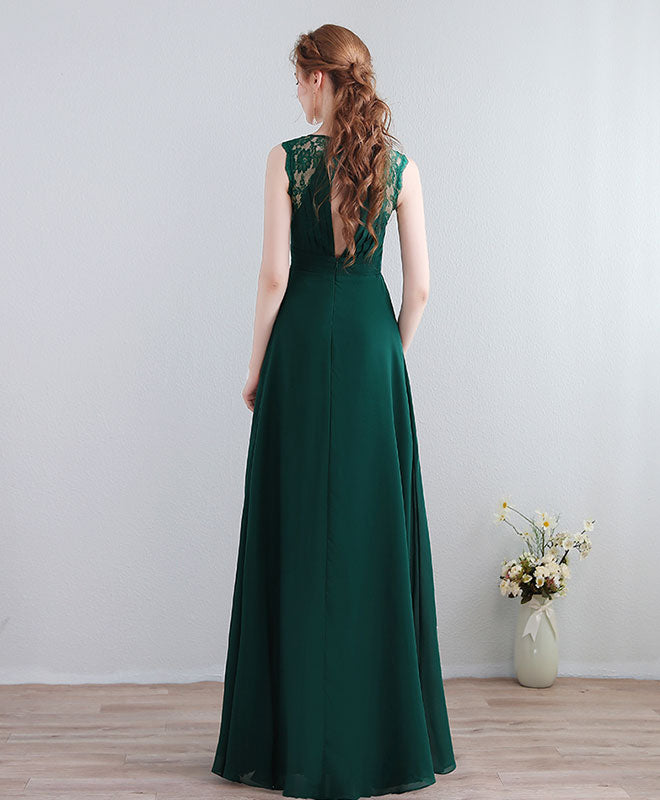Green Lace Chiffon Long Prom Dress, Green Evening Dress