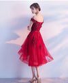 Cute Burgundy Lace Tulle Short Prom Dress, Burgundy Party Dress