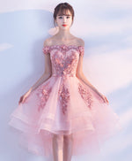 Cute Pink Lace Tulle Short Prom Dress, Pink Party Dress