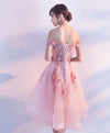 Cute Pink Lace Tulle Short Prom Dress, Pink Party Dress