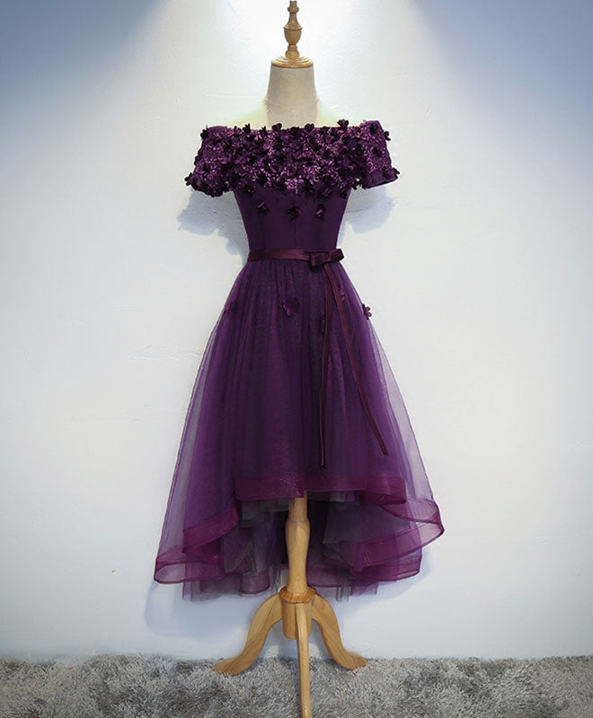 Cute Purple High Low Prom Dress, Purple Homecoming Dresses