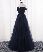 Dark Blue A Line Tulle Long Prom Dress, Evening Dress