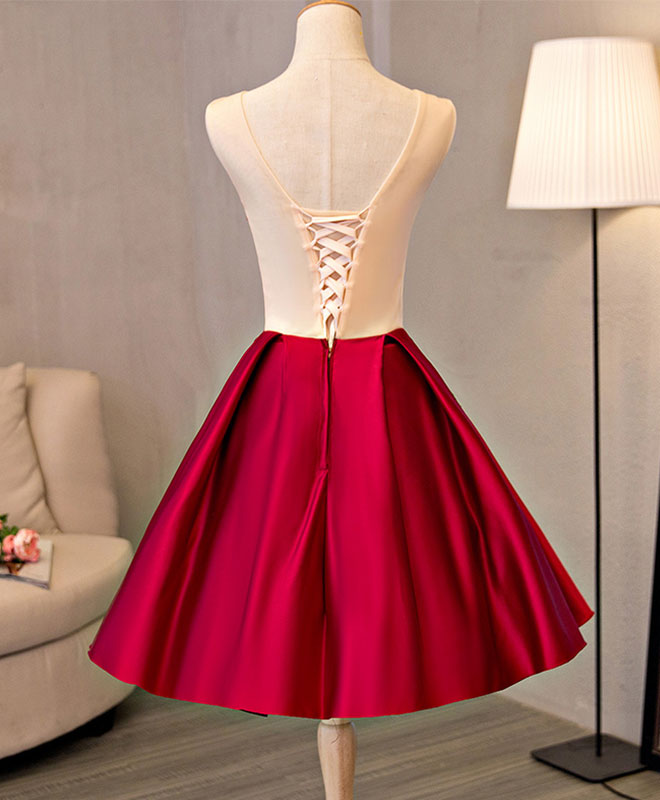 Cute A Line Lace Short Prom Dress, Homecoming Dress Custom Size / Burgundy Cute A Line Lace Short Prom Dress, Homecoming Dress Custom Size / Burgundy