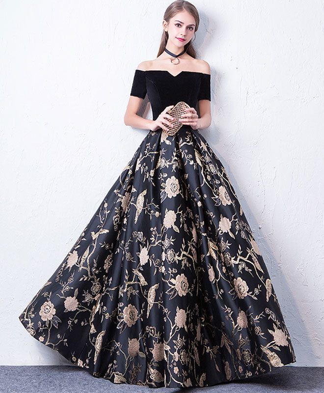 Black Off Shoulder Long Prom Dress, Black Evening Dress