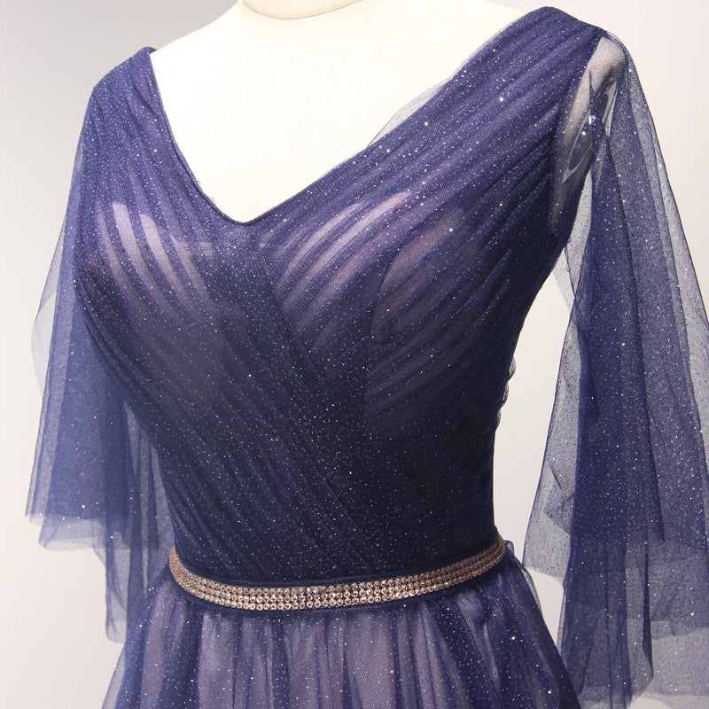 Simple V Neck Long Purple Prom Dress, Purple Long Evening Dress