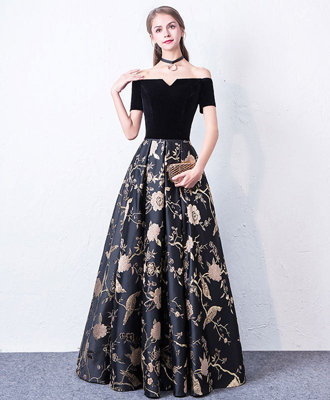 Black Off Shoulder Long Prom Dress, Black Evening Dress