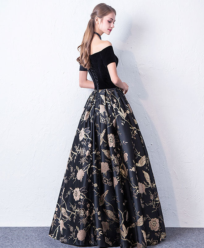 Black Off Shoulder Long Prom Dress, Black Evening Dress