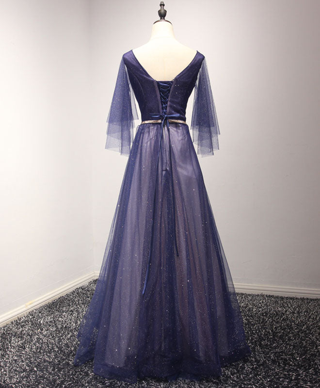 Simple V Neck Long Purple Prom Dress, Purple Long Evening Dress