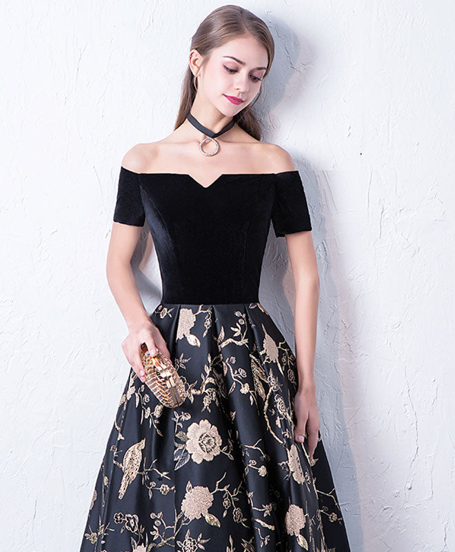 Black Off Shoulder Long Prom Dress, Black Evening Dress