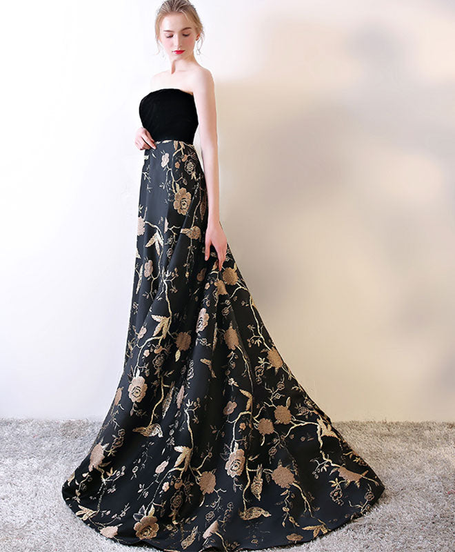 Black Sweetheart Neck Long Prom Dress, Black Evening Dress