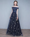 Blue Long Prom Dress, Off Shoulder Evening Dress