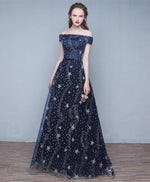 Blue Long Prom Dress, Off Shoulder Evening Dress