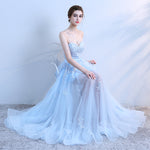 Sky Blue Lace Long Prom Dress, Lace Evening Dress