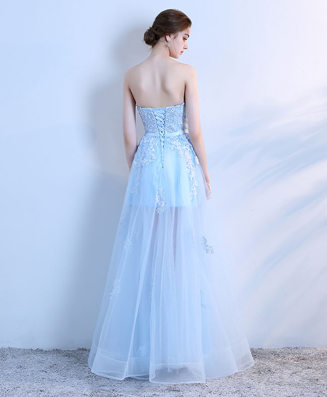 Sky Blue Lace Long Prom Dress, Lace Evening Dress