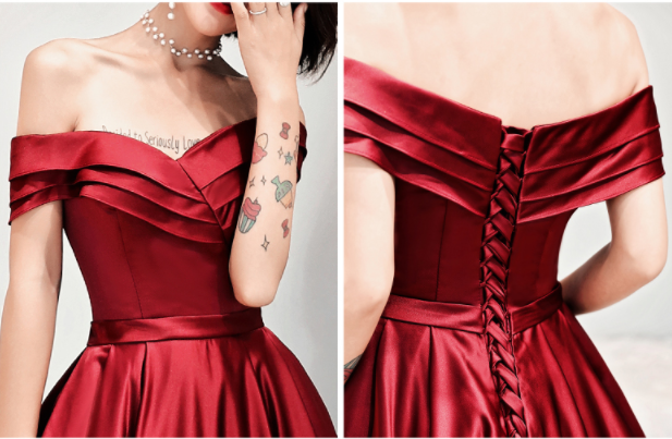 Burgundy V Neck Off Shoulder Long Prom Dress, Evening Dress