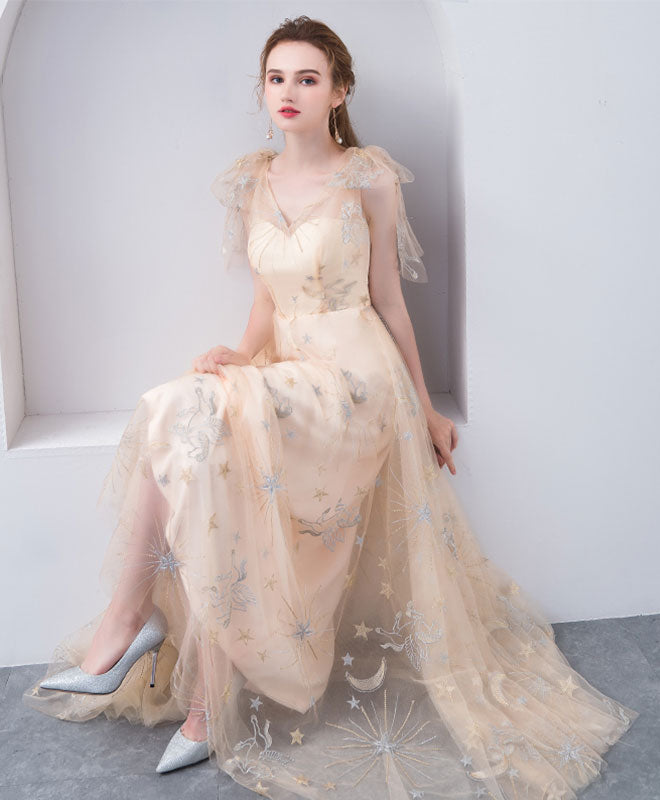 Champagne Tulle Long Prom Dress, Champagne Evening Dress