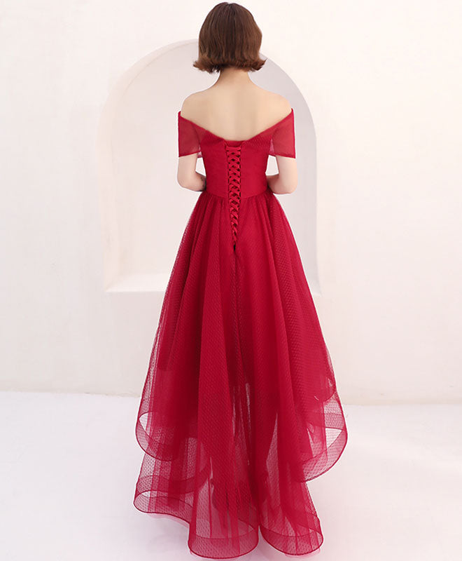 Burgundy Tulle Short Prom Dress, Burgundy Evening Dress