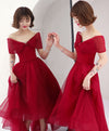Burgundy Tulle Short Prom Dress, Burgundy Evening Dress