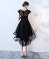 Black Lace Short Prom Dress, Hight Low Evening Dress