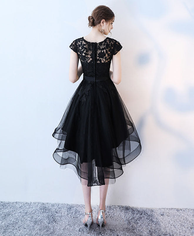 Black Lace Short Prom Dress, Hight Low Evening Dress US 14 / Black Black Lace Short Prom Dress, Hight Low Evening Dress US 14 / Black