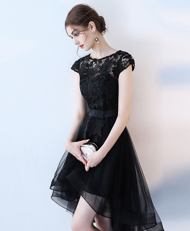 Black Lace Short Prom Dress, Hight Low Evening Dress US 14 / Black Black Lace Short Prom Dress, Hight Low Evening Dress US 14 / Black
