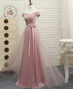 Pink A LineTulle Off Shoulder Long Prom Dress, Evening Dress