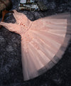 Pink V Neck Tulle Lace Short Prom Dress, Homecoming Dresses
