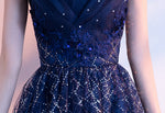 Elegant Blue Lace Tulle Long Prom Dress, Blue Evening Dress