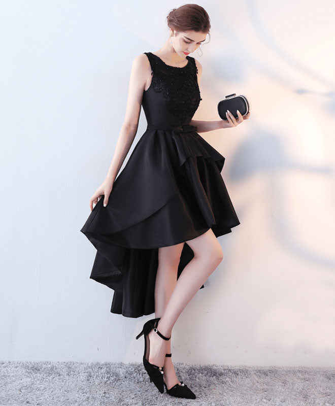 Cute Black Lace High Low Prom Dress, Lace Evening Dress – shopluu