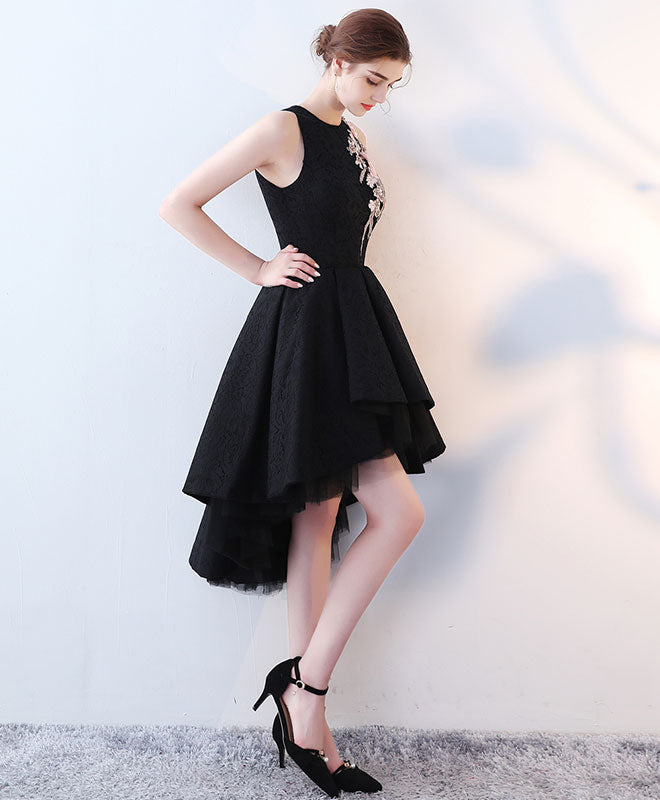 Cute Black High Low Prom Dress, Short Evening Dress