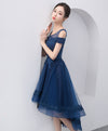 Dark Blue Lace Tulle Short Prom Dress, Homecoming Dress