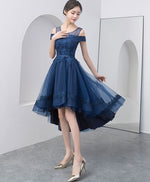 Dark Blue Lace Tulle Short Prom Dress, Homecoming Dress